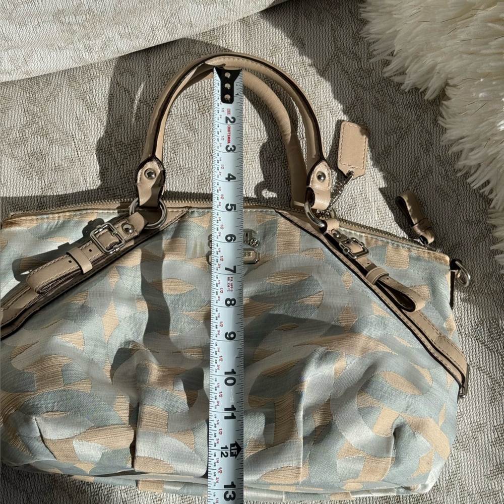 COACH Madison Shantung Chainlink Sophia Satchel Silver Bay Mist Leather Trim EUC - Picture 7 of 10